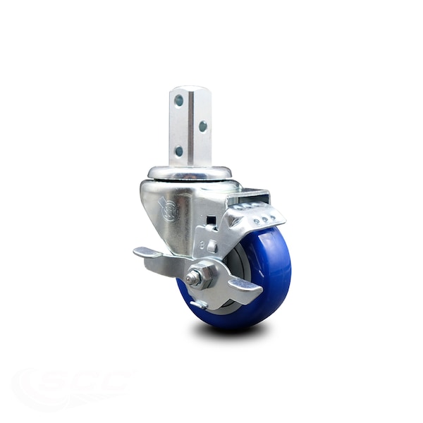 3 Inch Blue Polyurethane Wheel Swivel 7/8 Inch Square Stem Caster with Brake